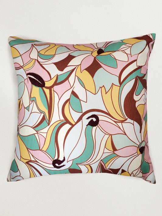 Abstract Printed & Embroidered | 16 x 16 inch | Spring Summer Cushion Cover