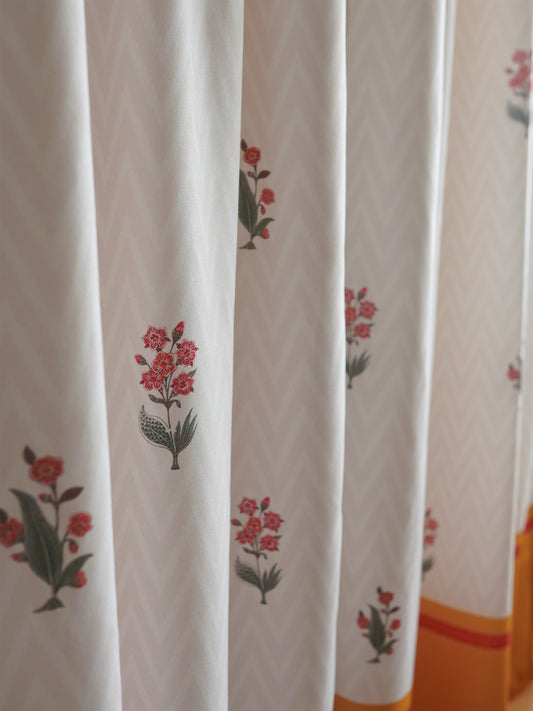 Door Curtain Floral Printed Cotton Blend Brown - 50" x 84" (Pack of 2) (Hidden Loop)