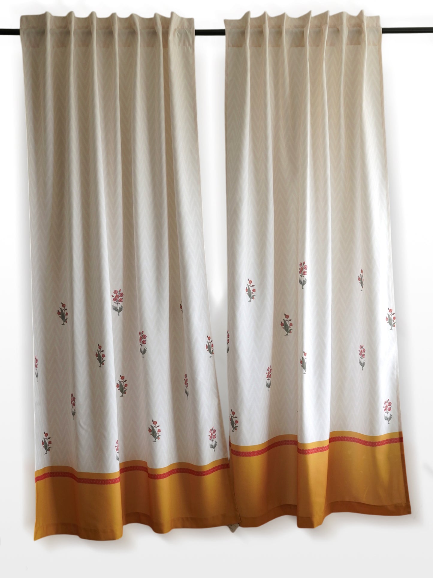 Door Curtain Floral Printed Cotton Blend Brown - 50" x 84" (Pack of 2) (Hidden Loop)