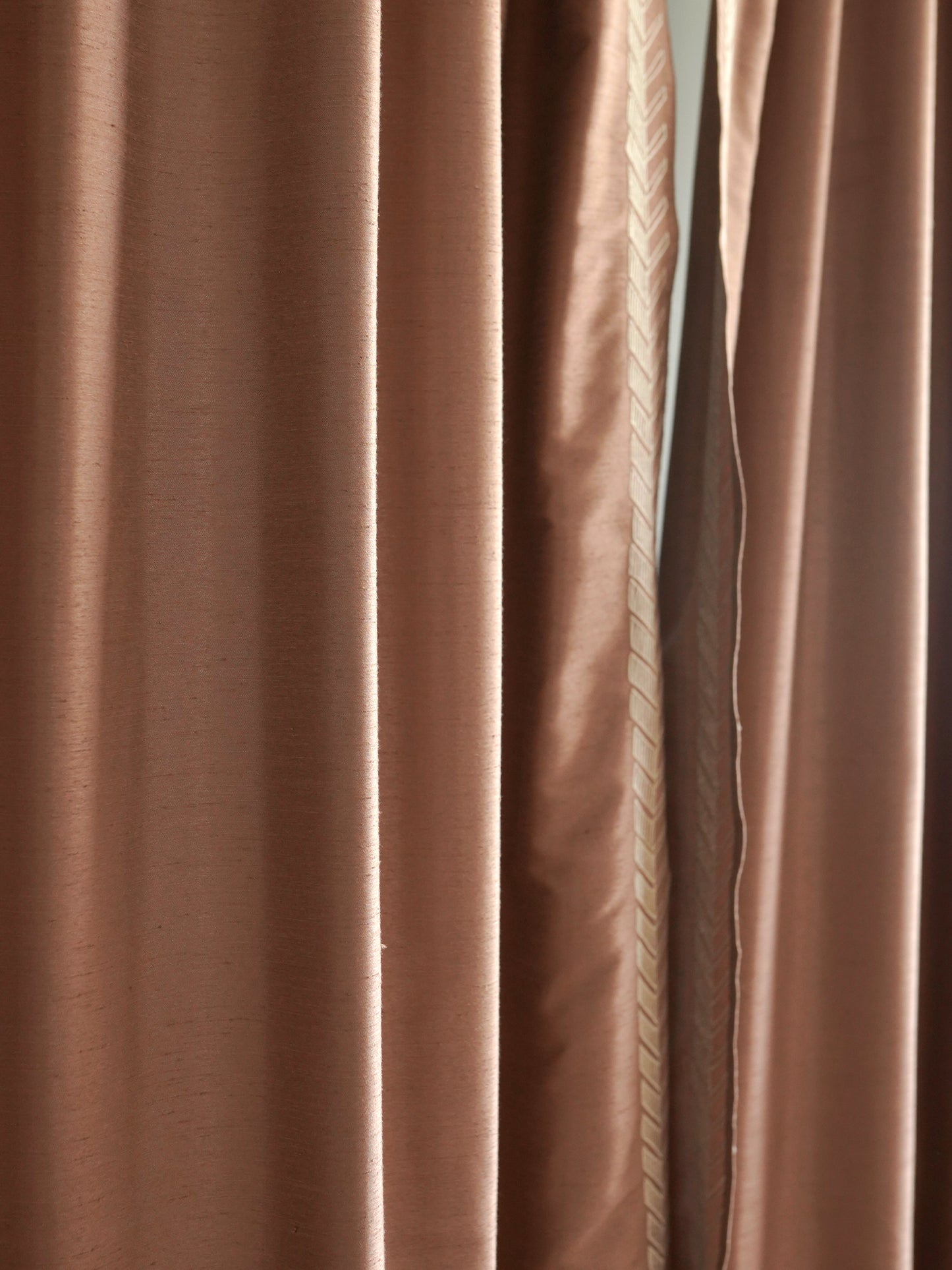 Door Curtain | Solid Brown Textured Leaf Embroidered Curtain | Back Loop | 52 Inch x 90 Inch | 7 ft