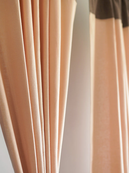 Door Curtain | Two Tone Brown & Peach Patchwork Curtain | Back Loop | 52 Inch x 84 Inch | 7 ft