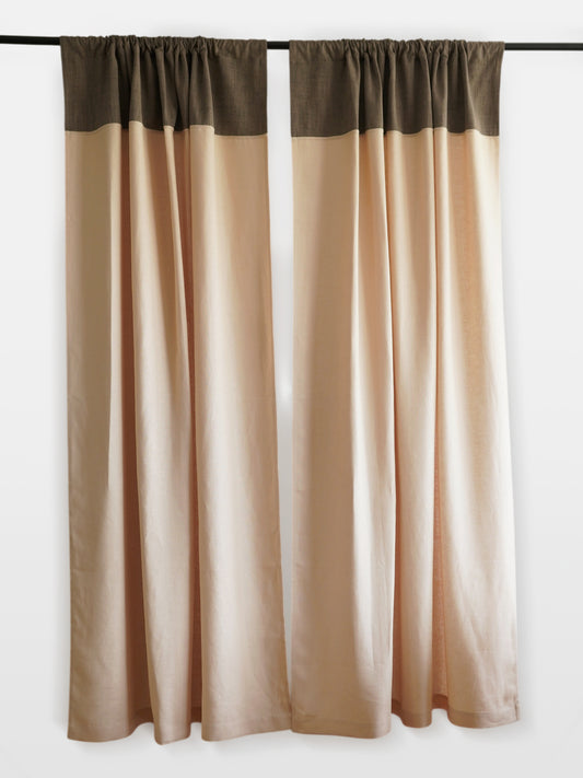 Door Curtain | Two Tone Brown & Peach Patchwork Curtain | Back Loop | 52 Inch x 84 Inch | 7 ft