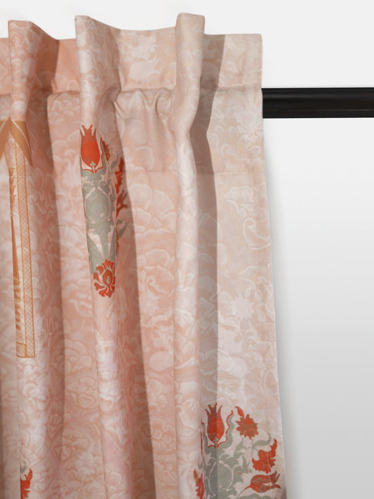 Door Curtain Cotton Blend Mughal Jharokha Print Beige Brown - 50" x 84" (Pack of 2)(Hidden Loop)