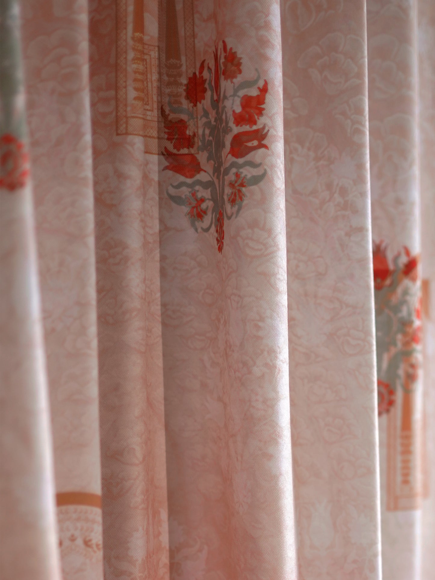 Door Curtain Cotton Blend Mughal Jharokha Print Beige Brown - 50" x 84" (Pack of 2)(Hidden Loop)