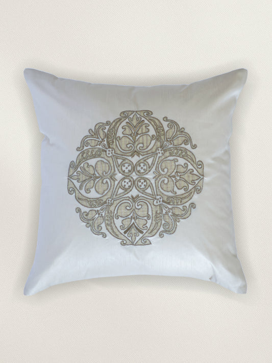 Applique Embroidered Cushion Cover 16 Inch x 16 Inch | Off White
