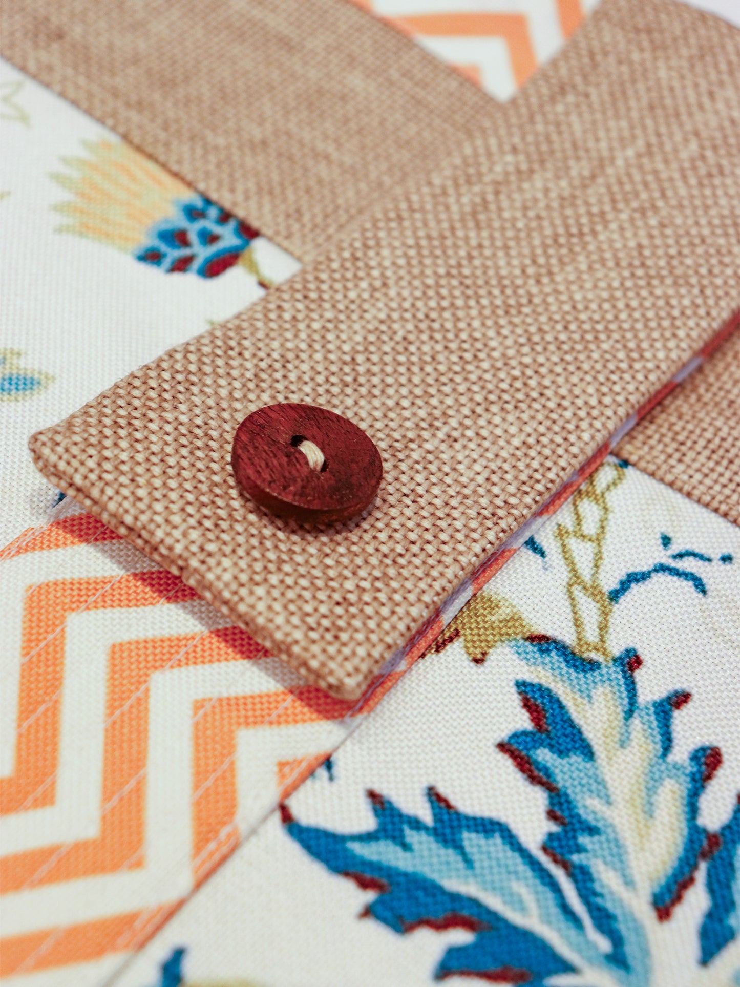 Floral and Cheveron Printed Tote bag with Button Opening | Valentine's Day Gift | White and Brown - 11x15 inch