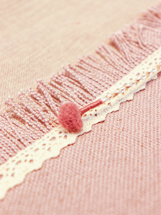 Self Textured Tote Bag with Frayed Patch, Lace with Bow | Valentine's Day Gift | Lilac - 11x15 inch