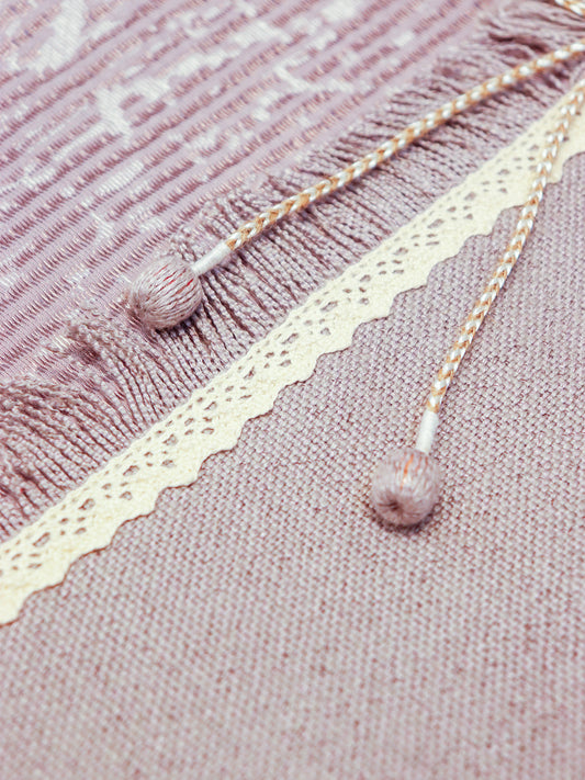 Self Textured Tote Bag with Frayed Patch, Lace with Bow | Valentine's Day Gift | Lilac - 11x15 inch