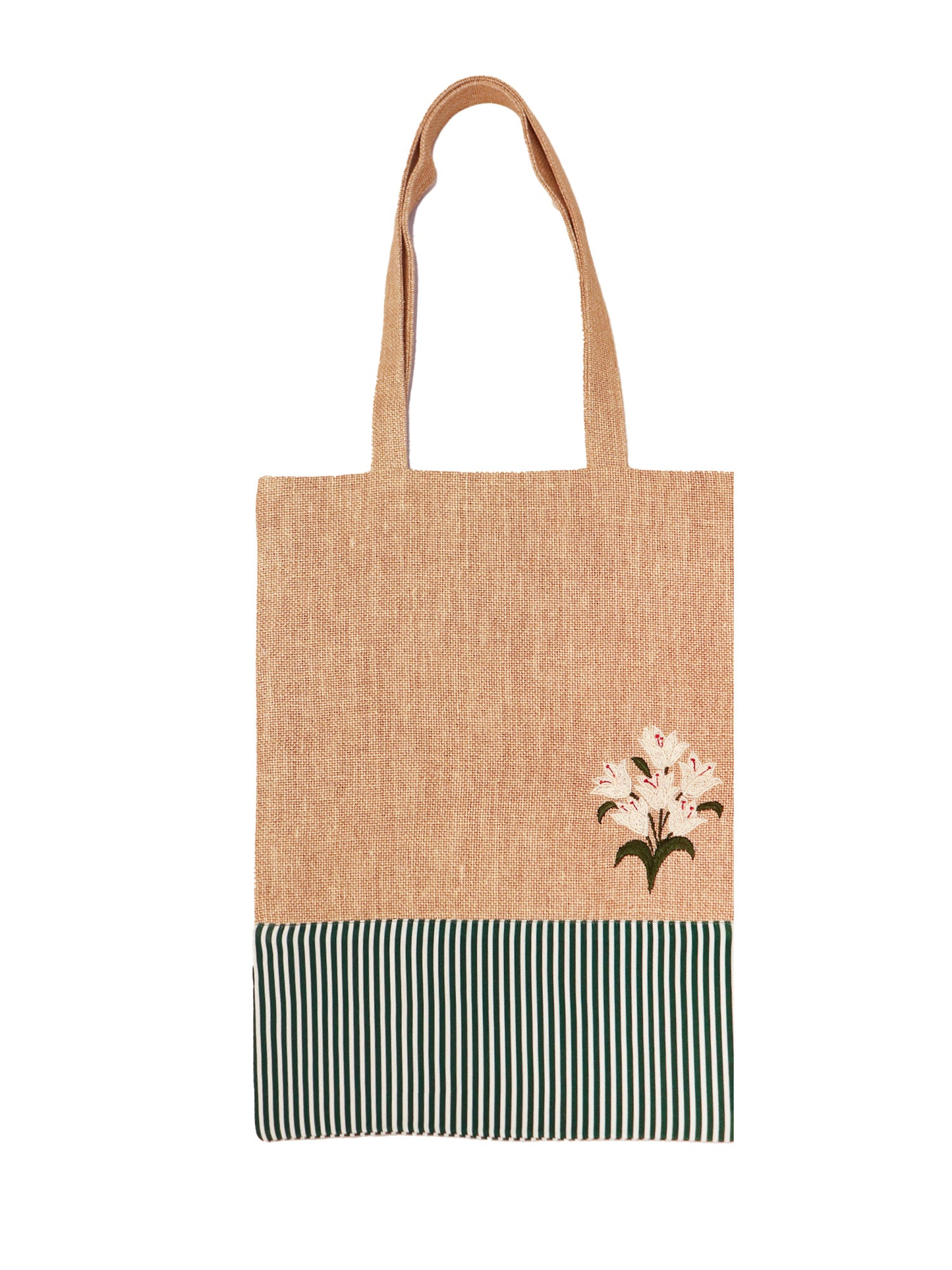 Floral Embroidered Tote Bag | Valentine's Day Gift | Brown & Green - 11x15 inch