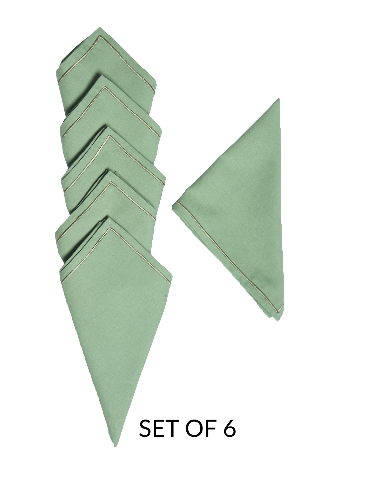 embroidered set of 6 dinner napkins in olive green color - 16x16 inch
