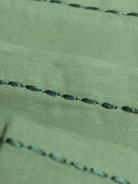 closeup of chawal taka hand embroidered set of 6 dinner napkins in olive green color - 16x16 inch