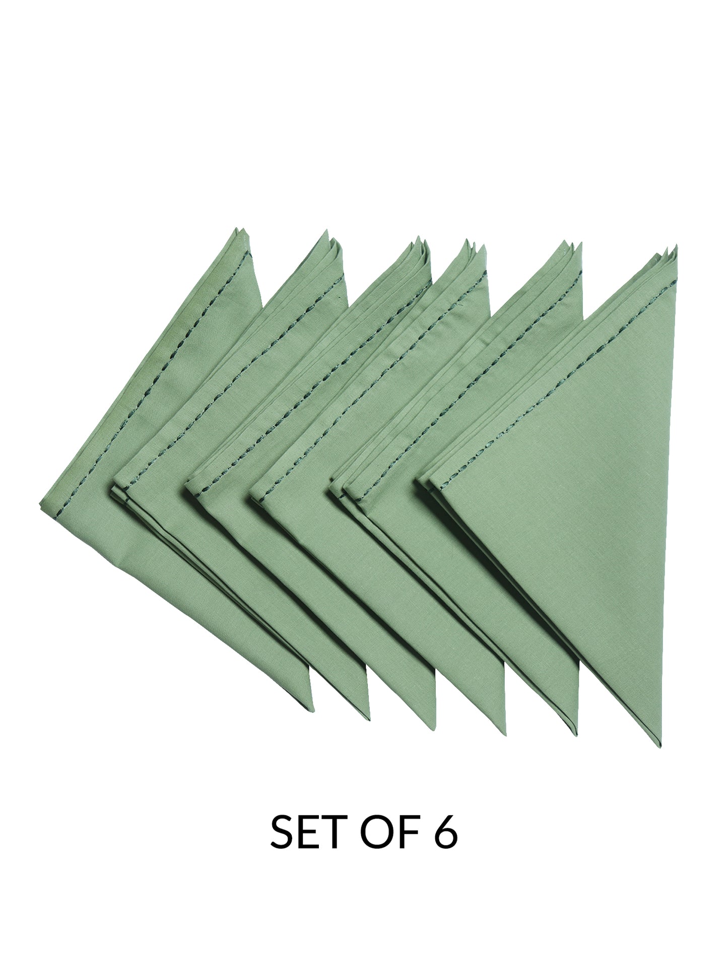 chawal taka hand embroidered set of 6 dinner napkins in olive green color - 16x16 inch