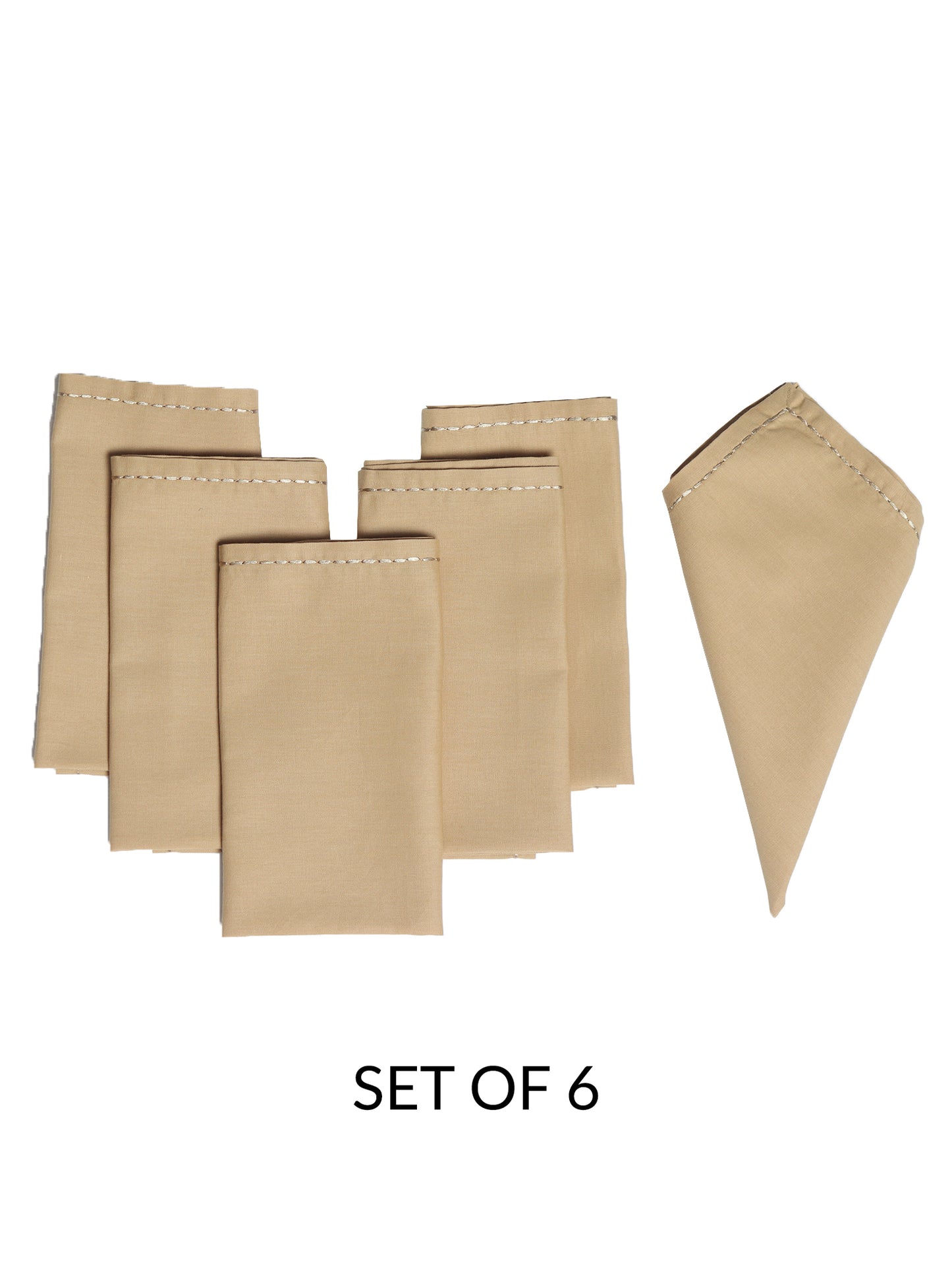chawal taka hand embroidered set of 6 dinner napkins in beige color - 16x16 inch