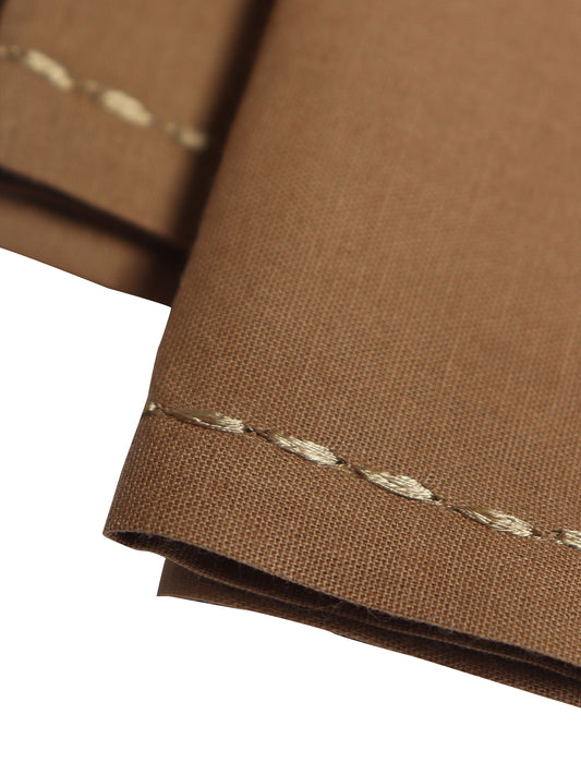 closeup of chawal taka embroidered set of 6 dinner napkins in brown color - 16x16 inch