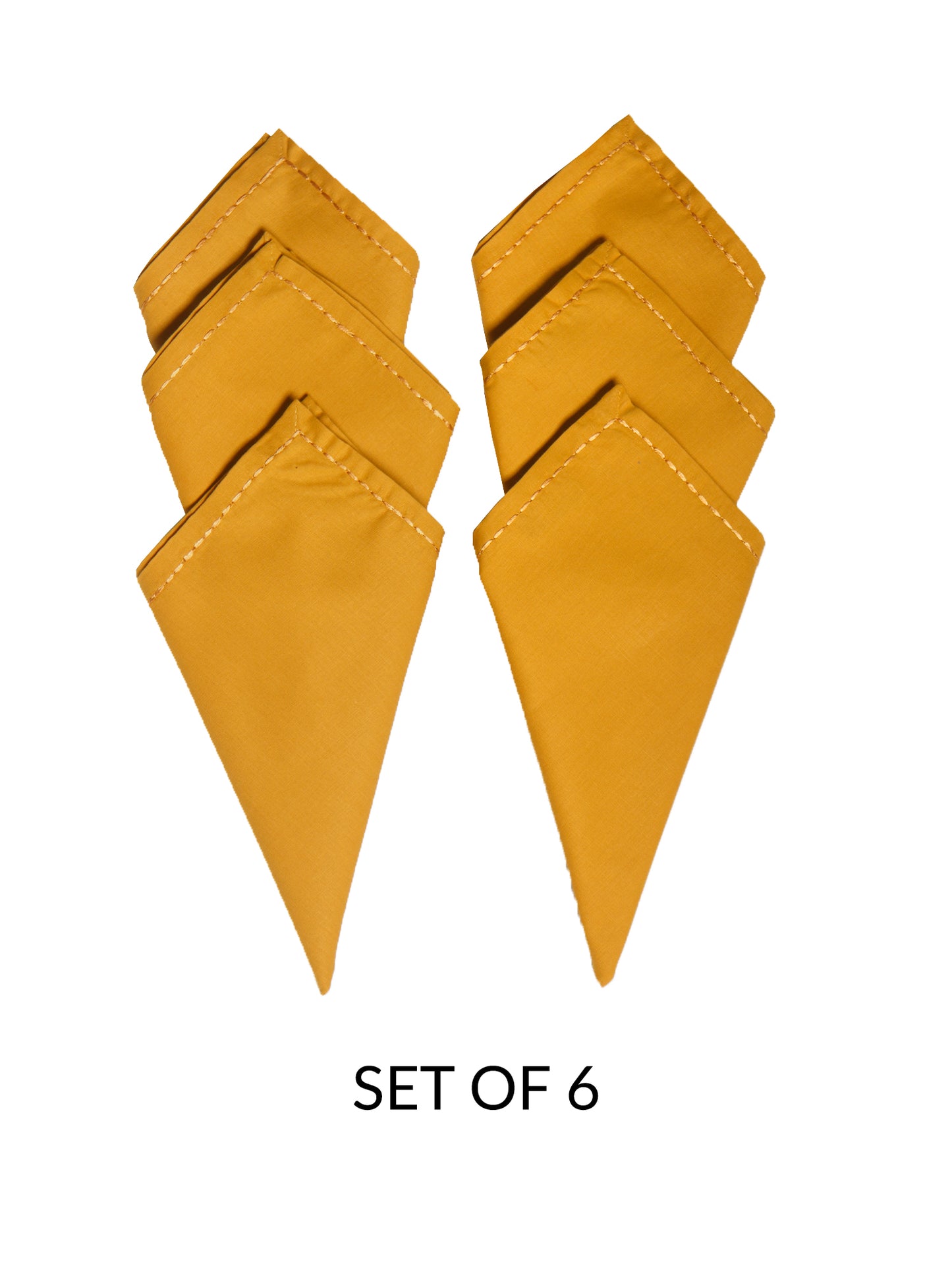 chawal taka hand embroidered set of 6 dinner napkins in mustard color - 16x16 inch