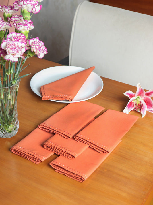chawal taka hand embroidered set of 6 dinner napkins in dark coral color - 16x16 inch