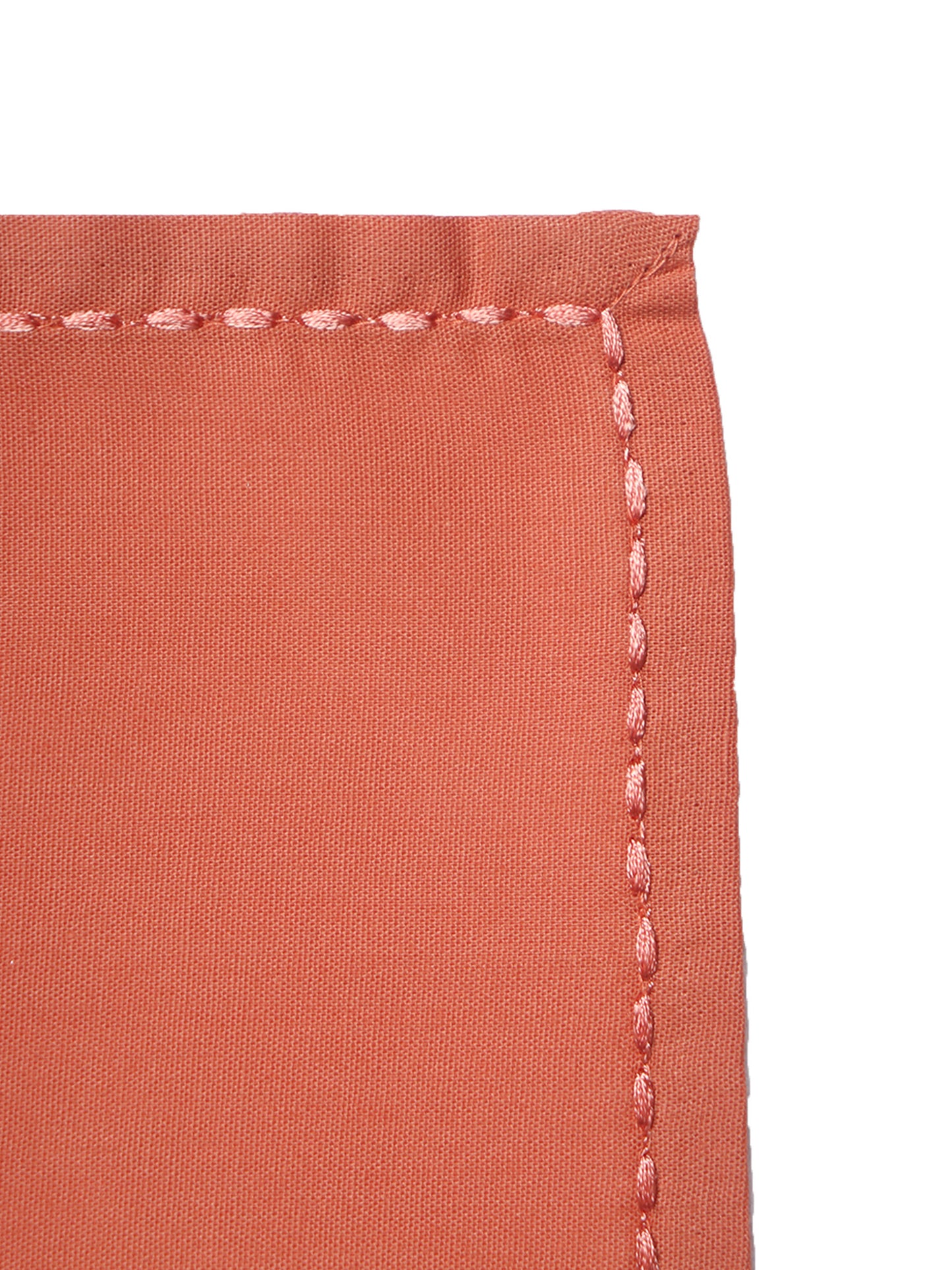 closeup of chawal taka hand embroidered set of 6 dinner napkins in dark coral color - 16x16 inch