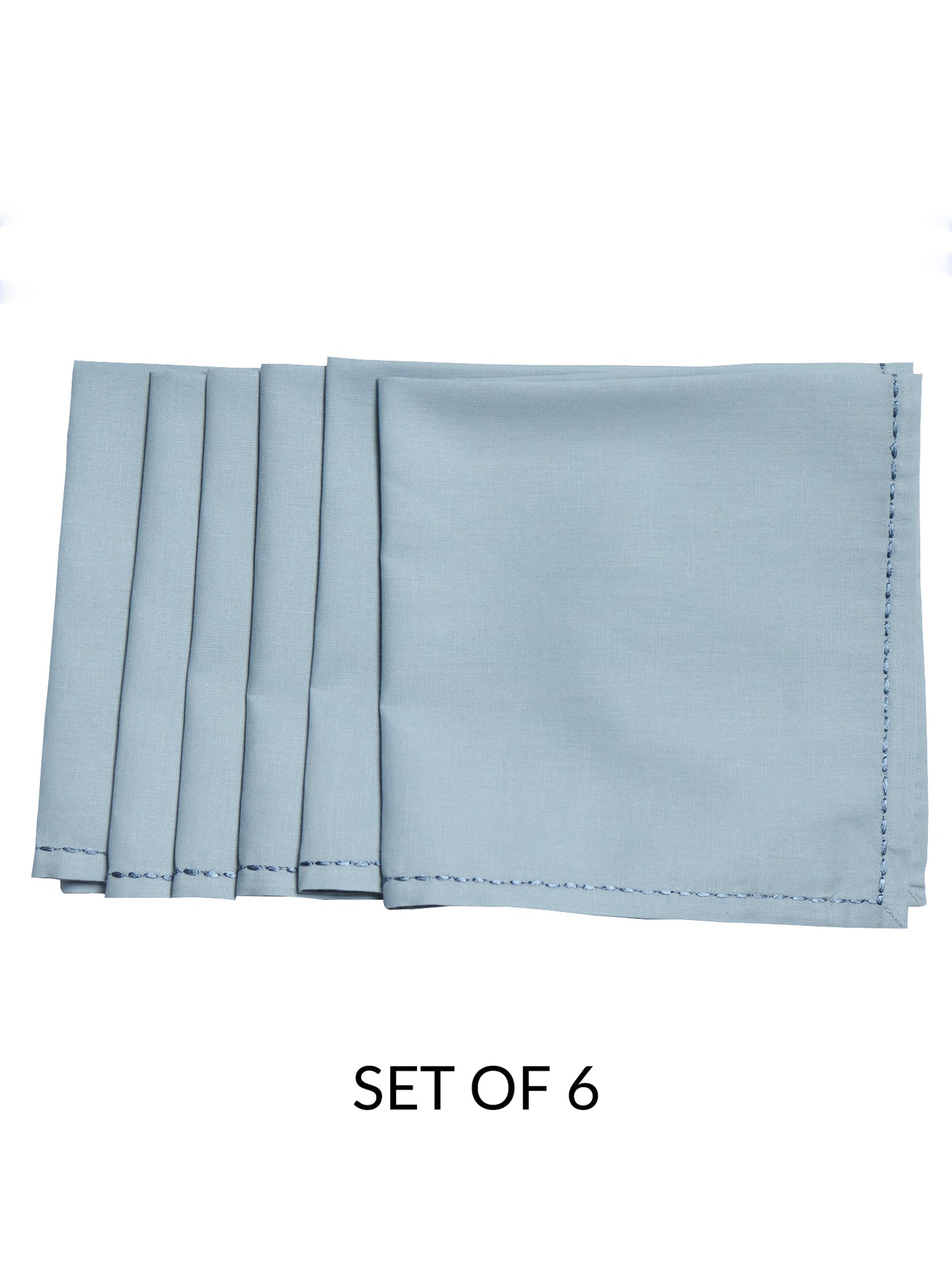chawal taka hand embroidered set of 6 dinner napkins in blue color - 16x16 inch