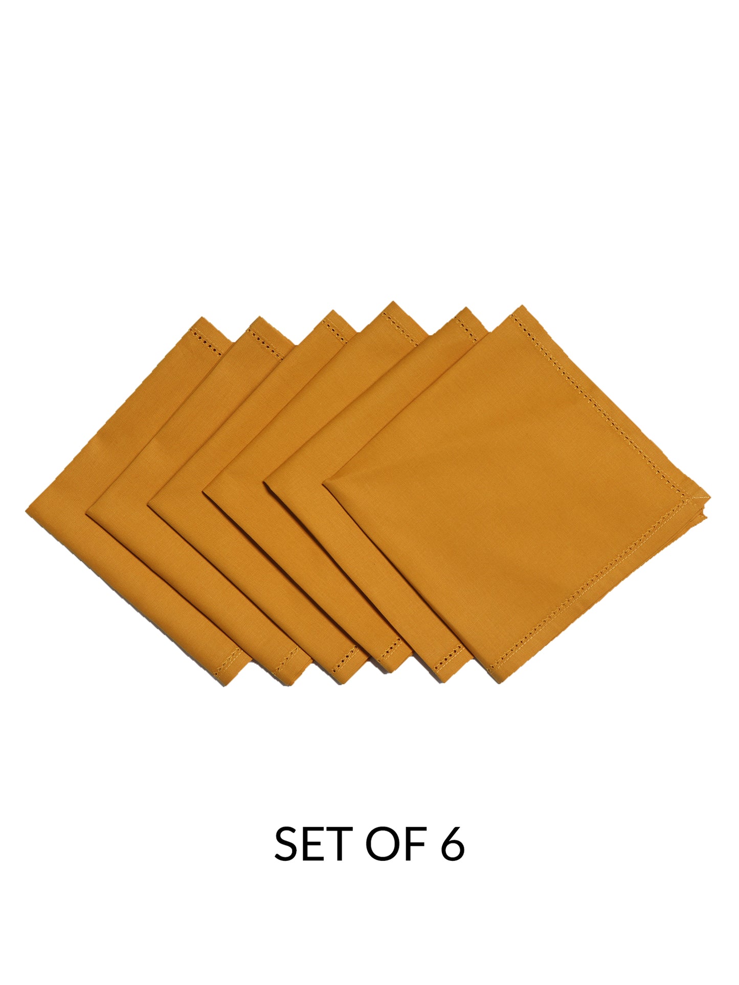 fagotting embroidered set of 6 dinner napkins in mustard color - 16x16 inch