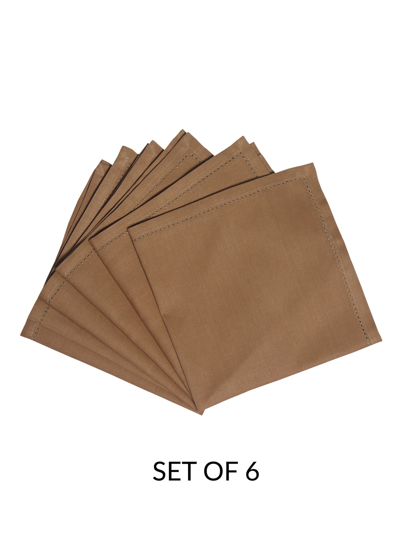 fagotting embroidered set of 6 dinner napkins in golden brown color - 16x16 inch
