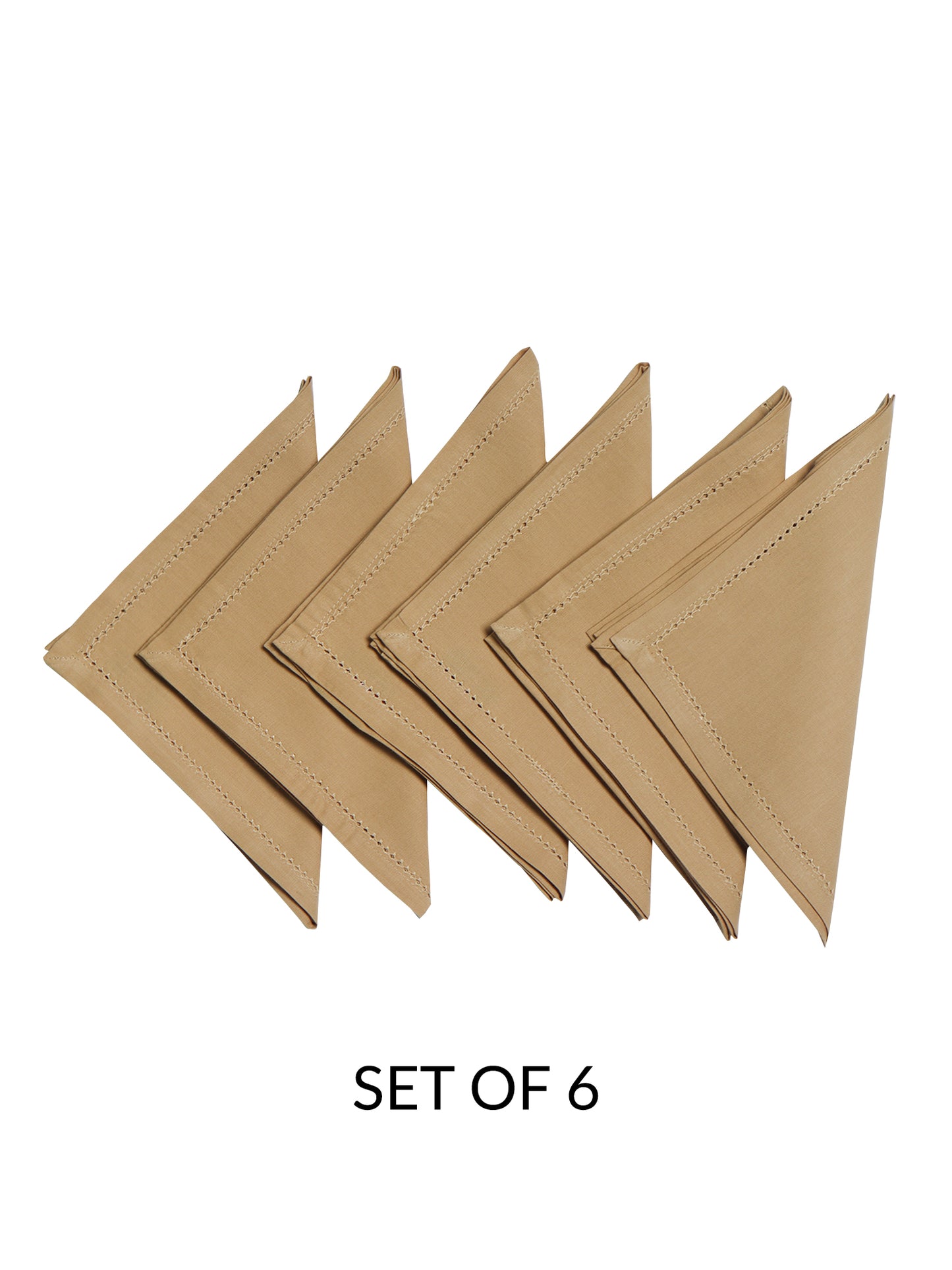 fagotting embroidered set of 6 dinner napkins in beige color - 16x16 inch