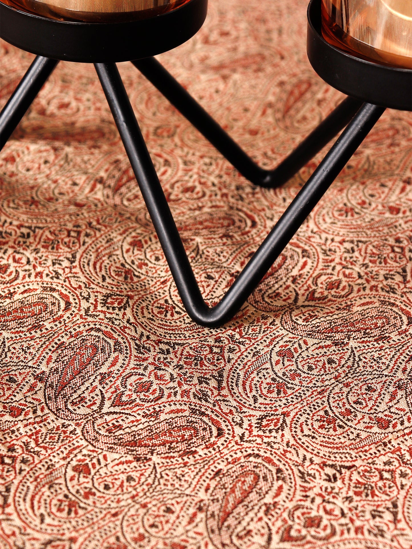 Brocade Table Cover with Paisley Pattern with Golden Border - 52in x 84in