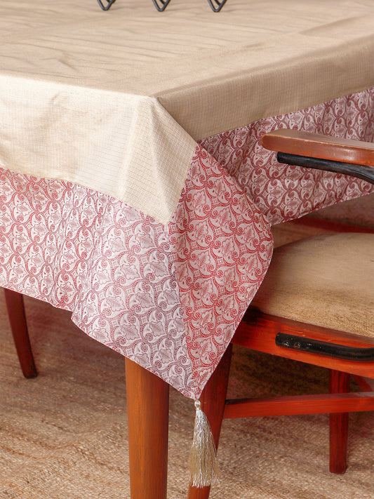 Brocade Table Cover with Golden/Red Border and Golden Tassels - 52in x 84in