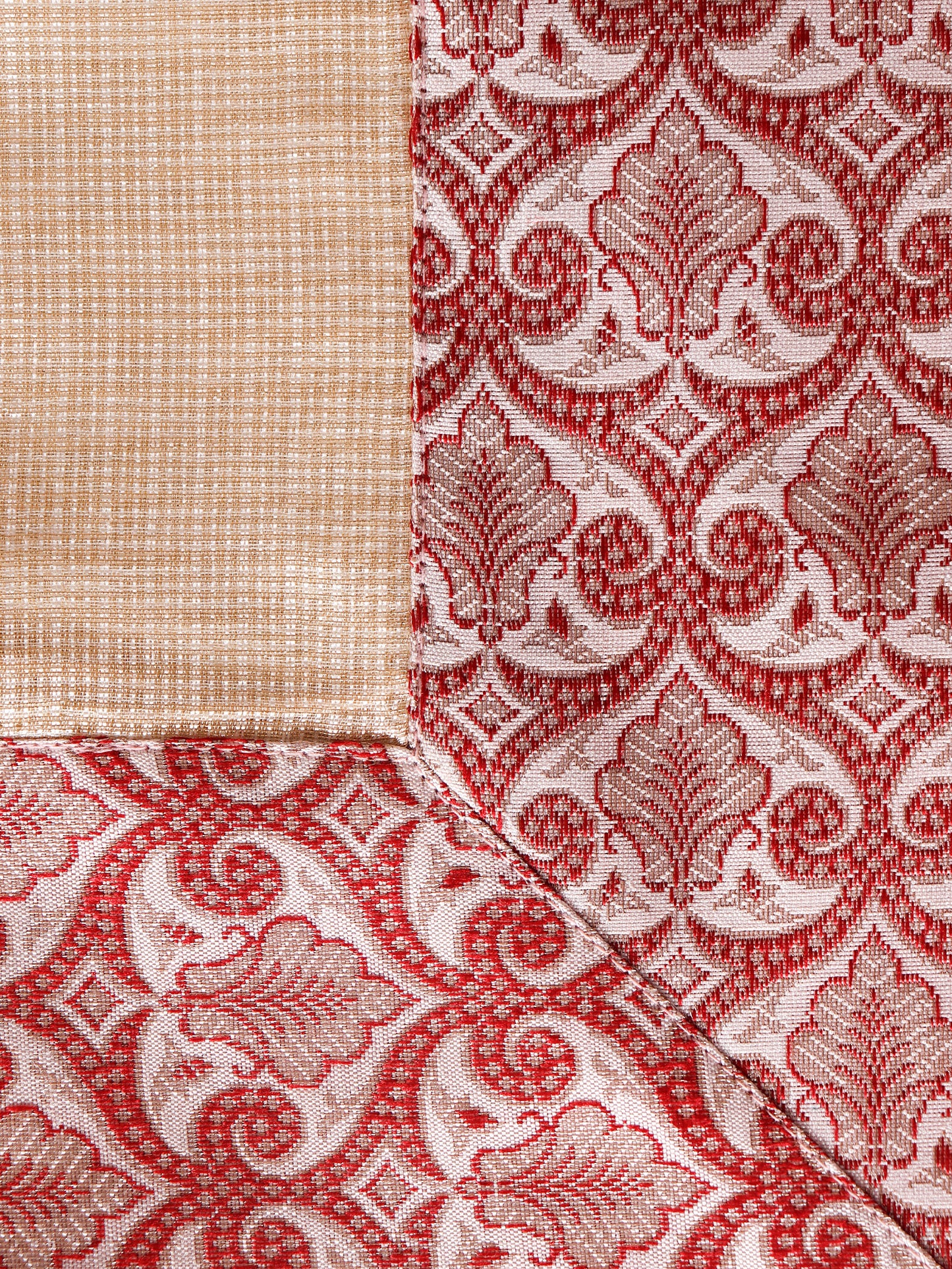 Brocade Table Cover with Golden/Red Border and Golden Tassels - 52in x 84in