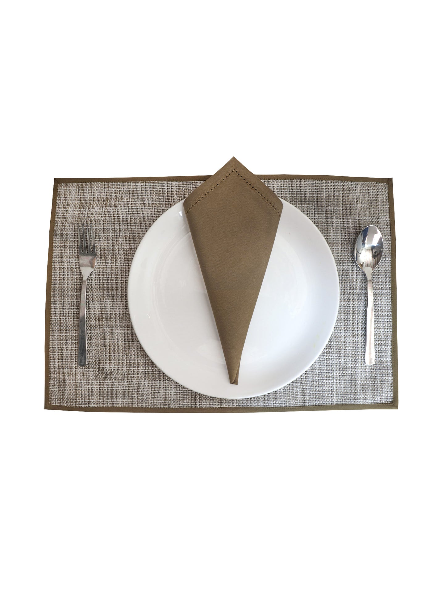 Table Mats and Napkin with Flat Piping, Brown and Mustard Yellow - 12x18in, 16x16in