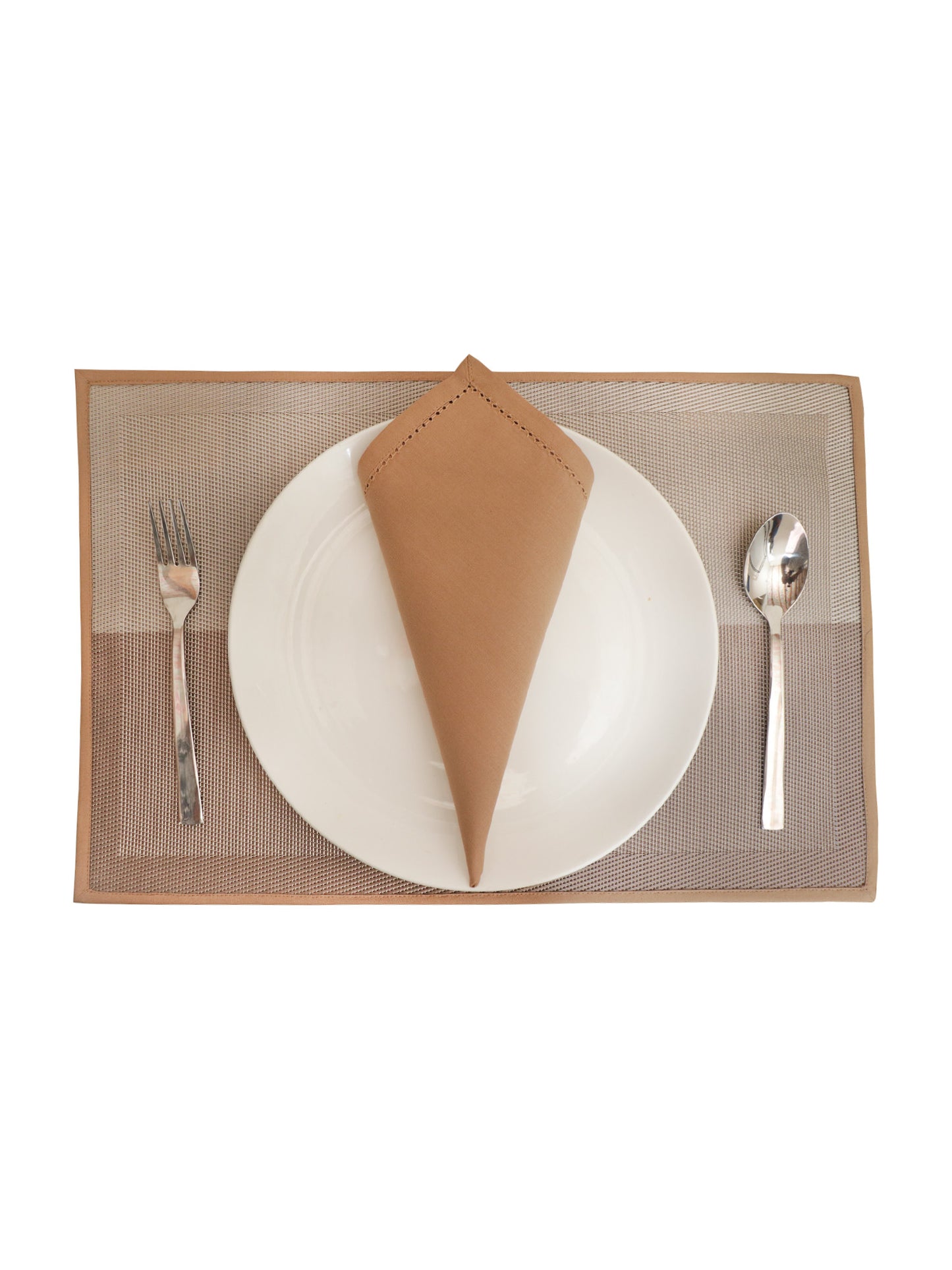 Table Mats and Napkin with Flat Piping, Brown and Mustard Yellow - 12x18in, 16x16in
