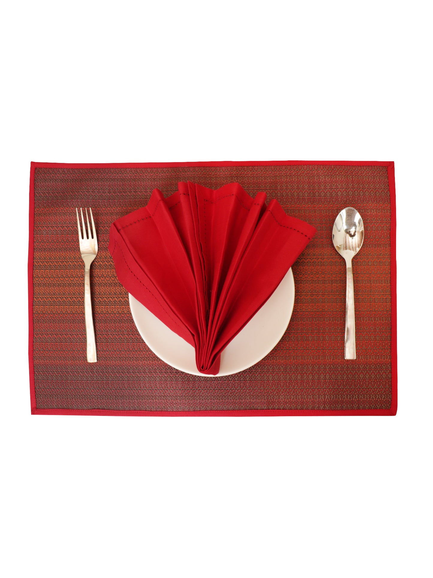 Table Mats and Napkin with Flat Piping, Brown and Mustard Yellow - 12x18in, 16x16in