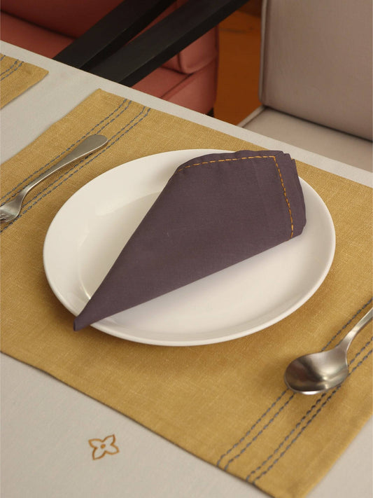 Chawal Taka Embroidered Mats Napkins (Set of 6 each) Cotton Blend Green Grey - 13x18in, 16x16in