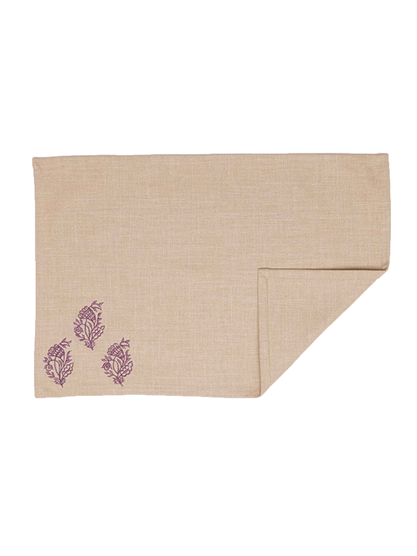Table Mats and Napkins Cotton and Polyester Embroidered Beige and Mushroom Grey - 13" x 19" ; 16" x 16" - Set of 6