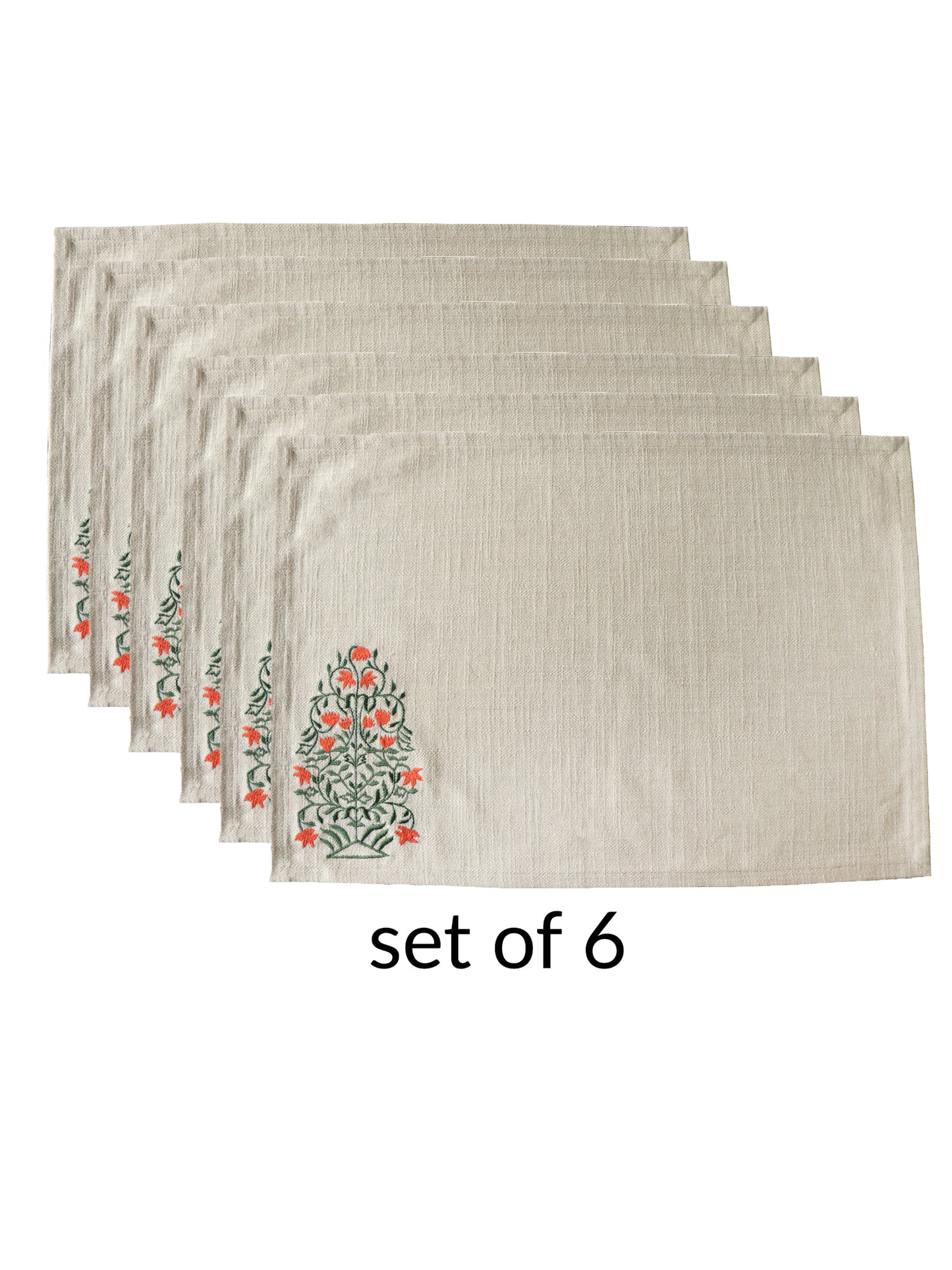 set of 6 embroidered dinner tablemats in beige color - 13x19 inch