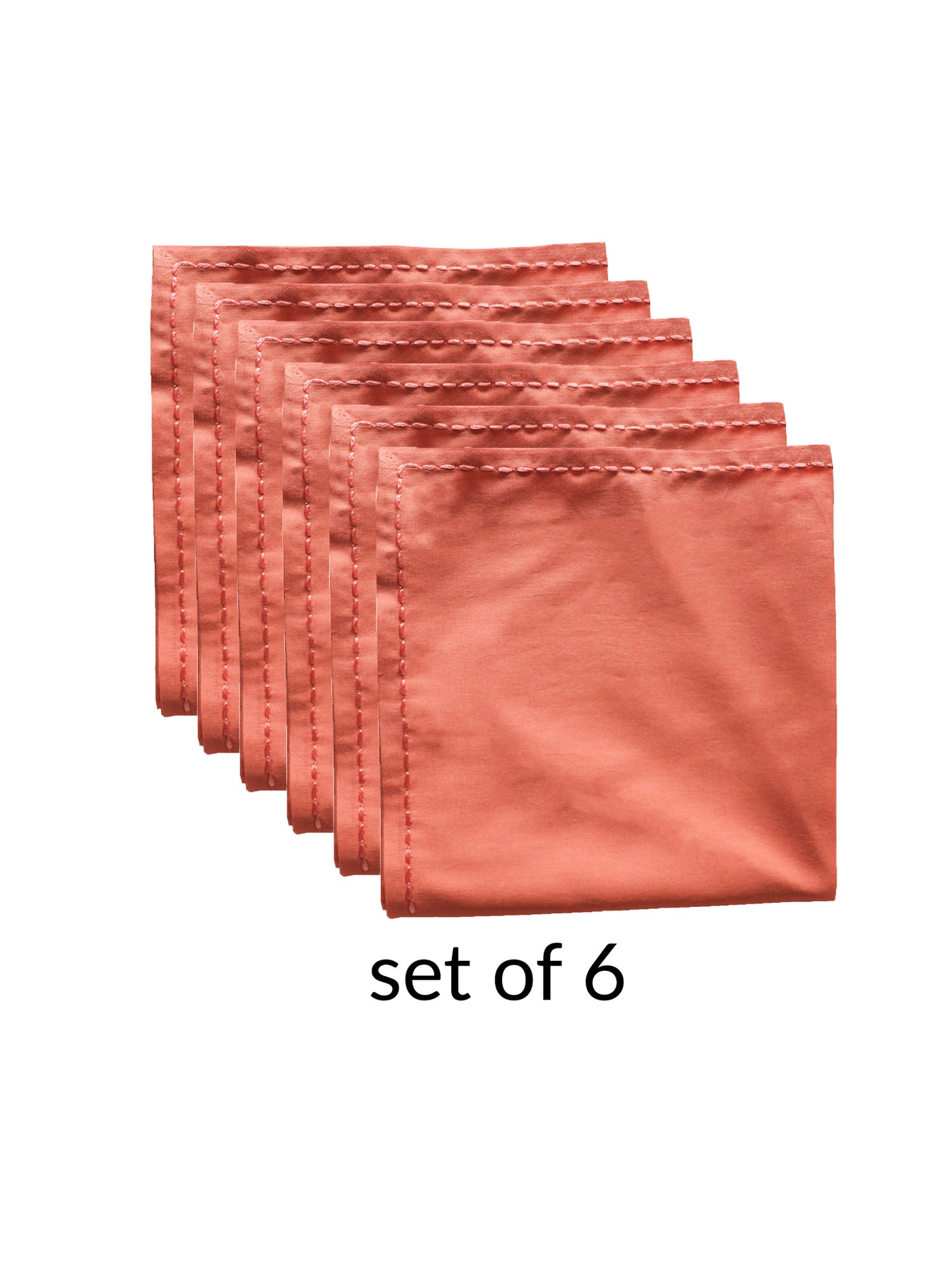 set of 6 dinner cotton napkins in chawal taka embroidery in beige and rust color combo - 16x16 inch