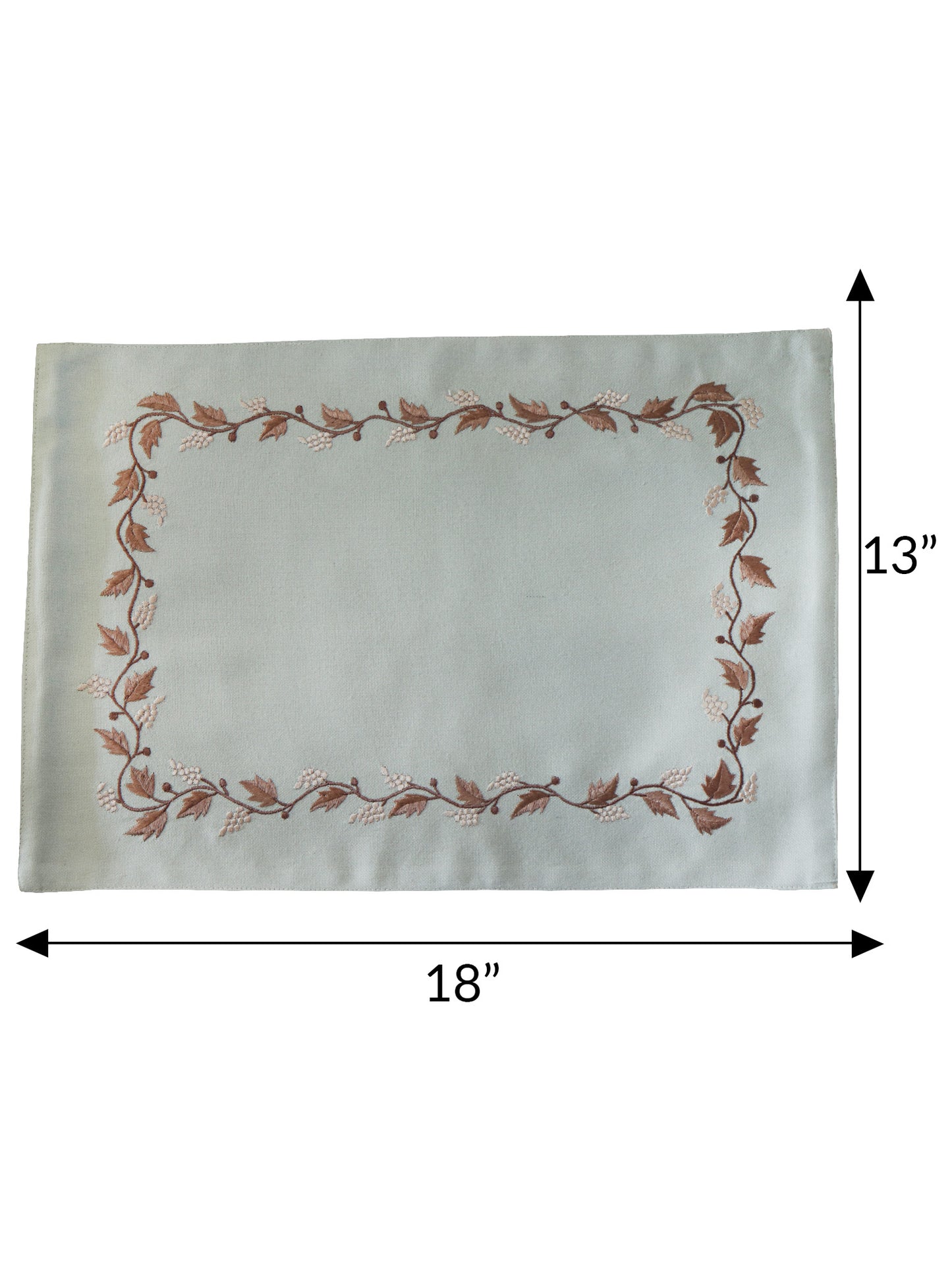 Embroidered Placemat/Tablemats and Napkins Set Polycanvas - Beige Set of 6 Mats 13x19 in & 6 Napkins 16x16in (33x48 cms, 40x40 cms)
