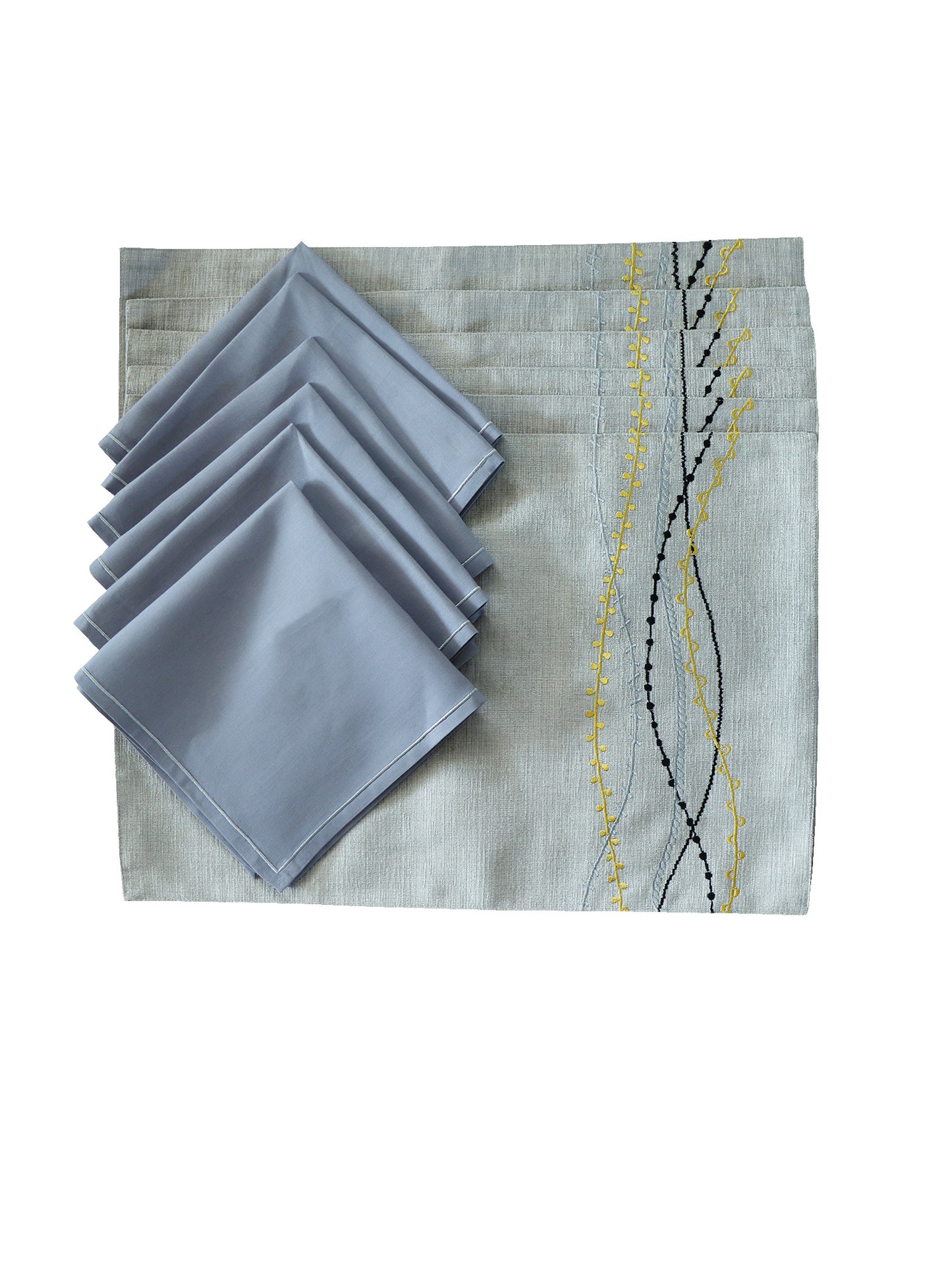 embroidered dinner placemats and embroidered cotton napkins in grey color - 13x19 inch