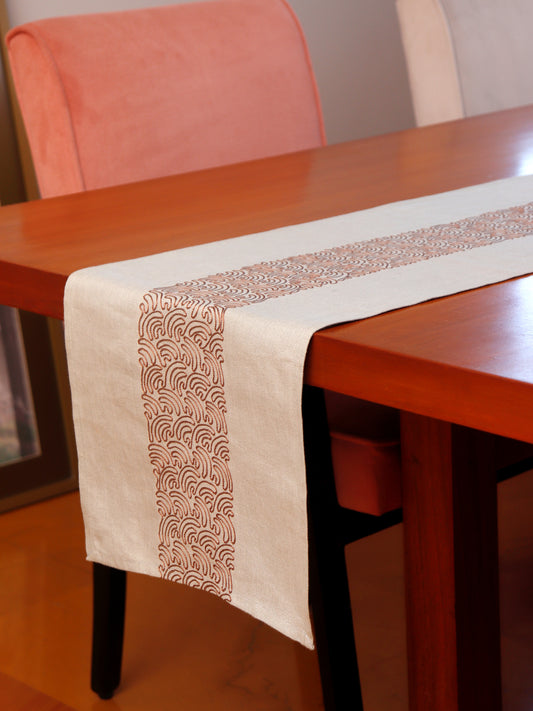 Red Embroidered Cotton Table Runner | 4 and 6 Seater | 12 Inch x 84 Inch | Off White