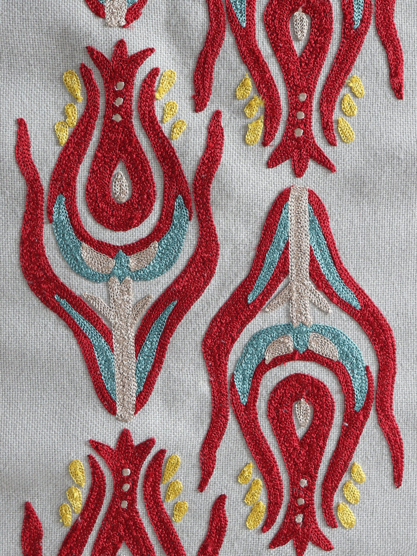 closeup of Hand embroidery on table runner for a 6 seater dining table - 12x84 inch