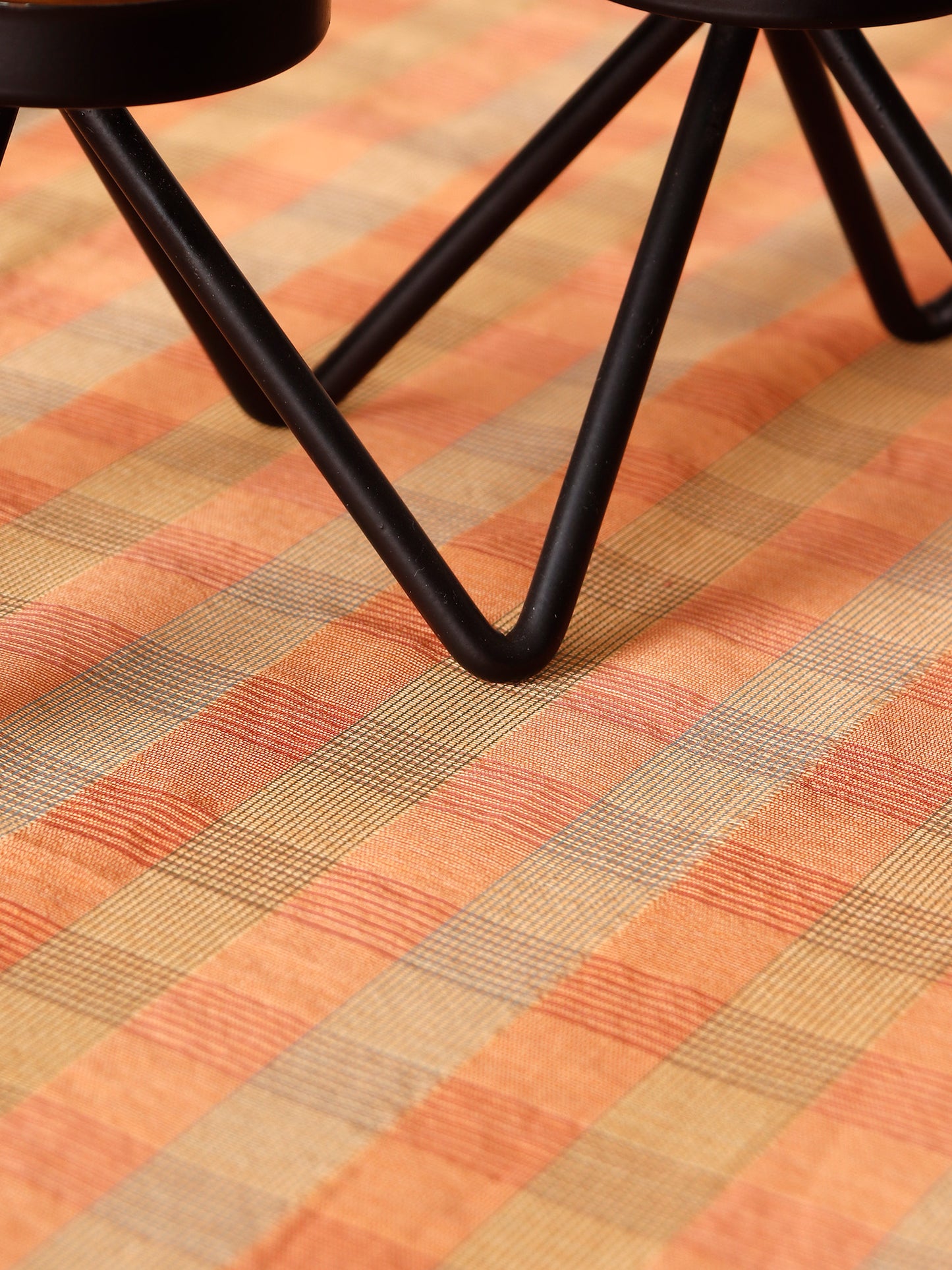 Brocade Table Runner with Checkered Pattern with Tassles | Orange - 12in X 84in