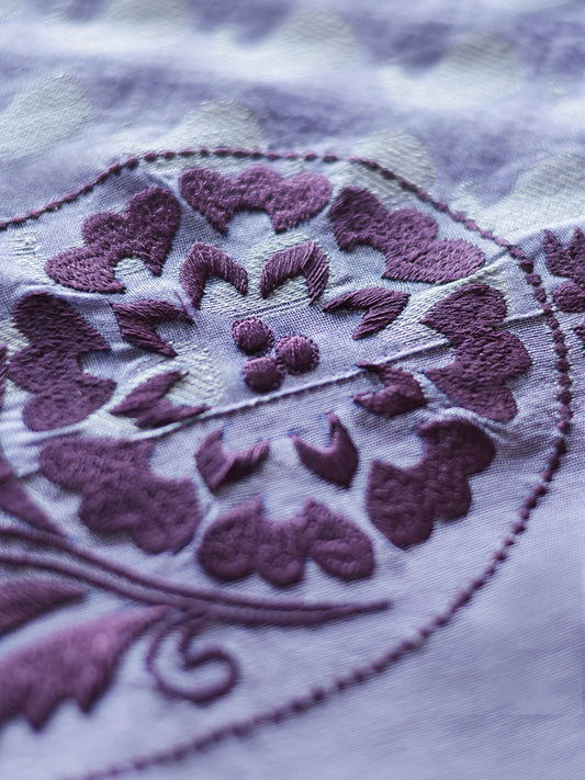 Paisley Embroidered Purple Table Runner With Tassels, Brocade, 12x84inch