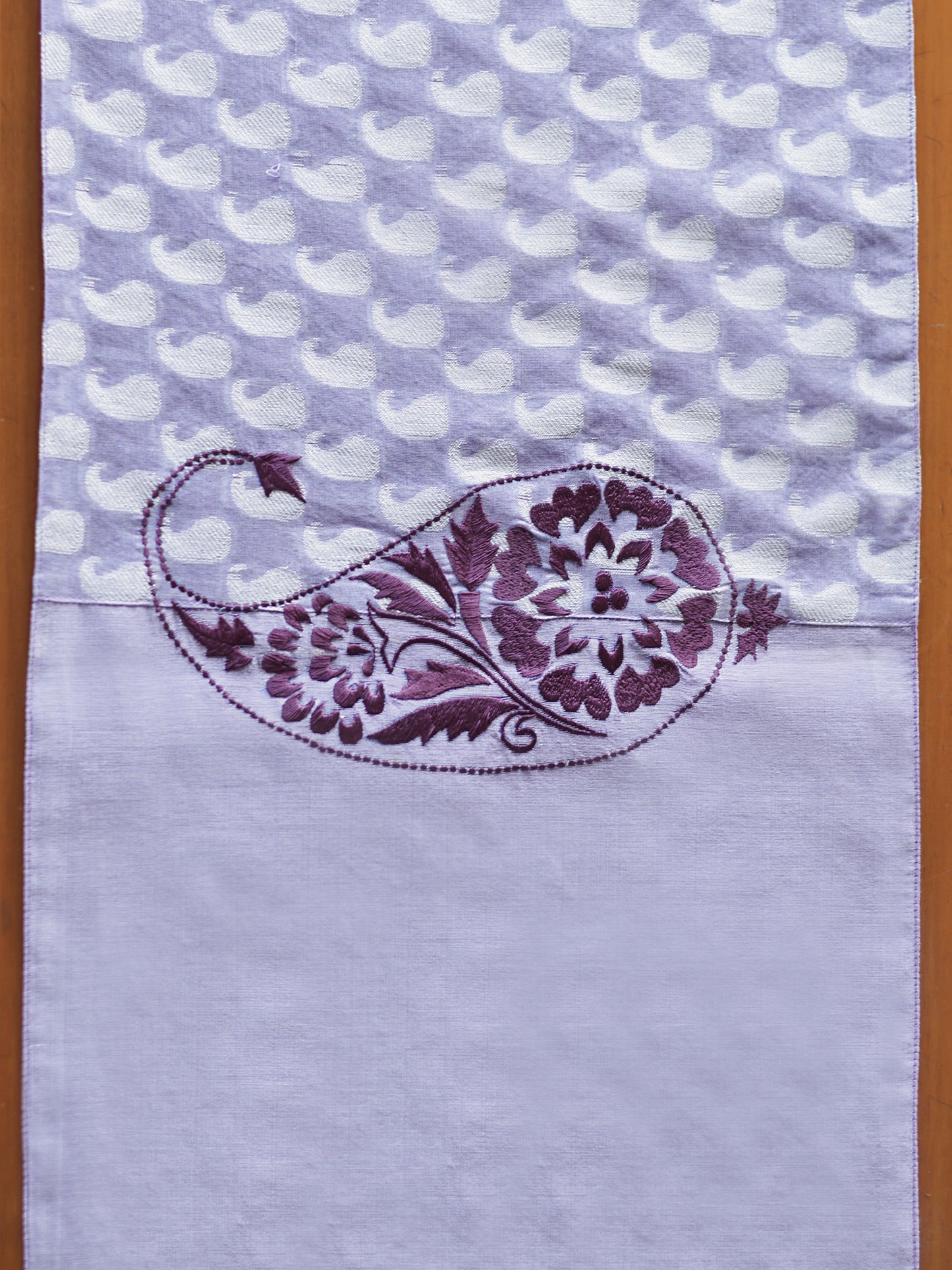 Paisley Embroidered Purple Table Runner With Tassels, Brocade, 12x84inch