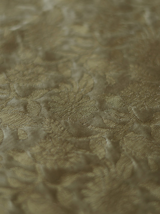 Brocade Table Runner with Golden zari and Tassels, Grey| 12x84inch