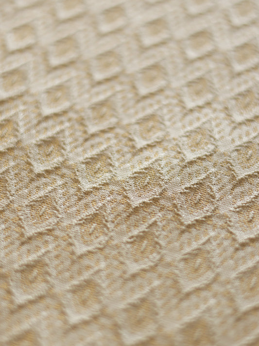 Golden Zari Brocade Table Runner with Tassels, Cream|12x48inch