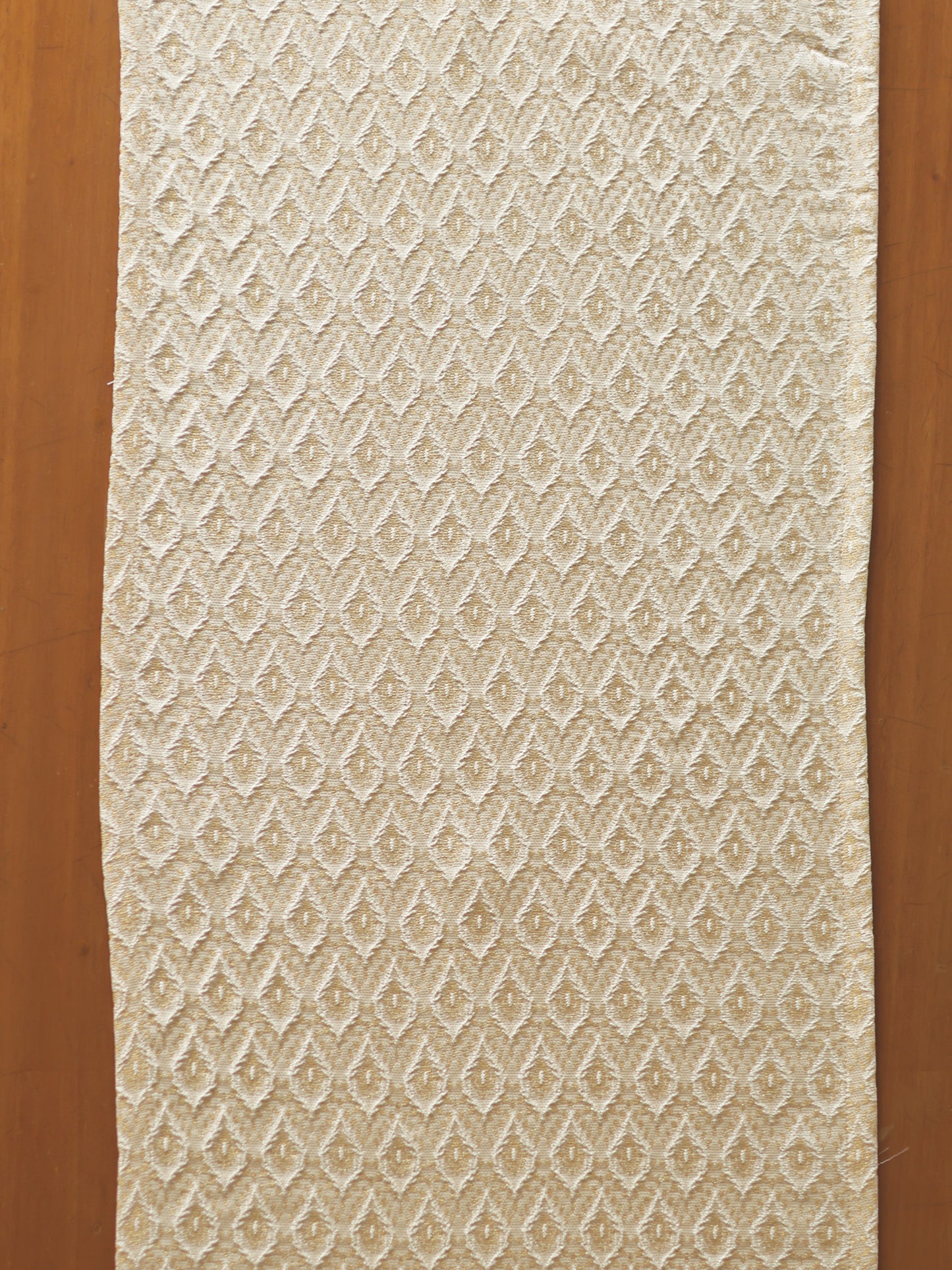 Golden Zari Brocade Table Runner with Tassels, Cream|12x48inch