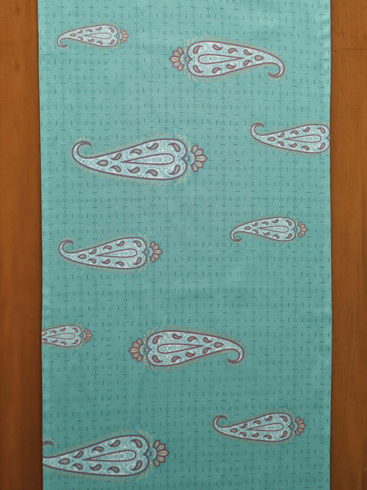 Paisley Printed Green Polycotton Table Runner with Hand Tassels| 12x84inch