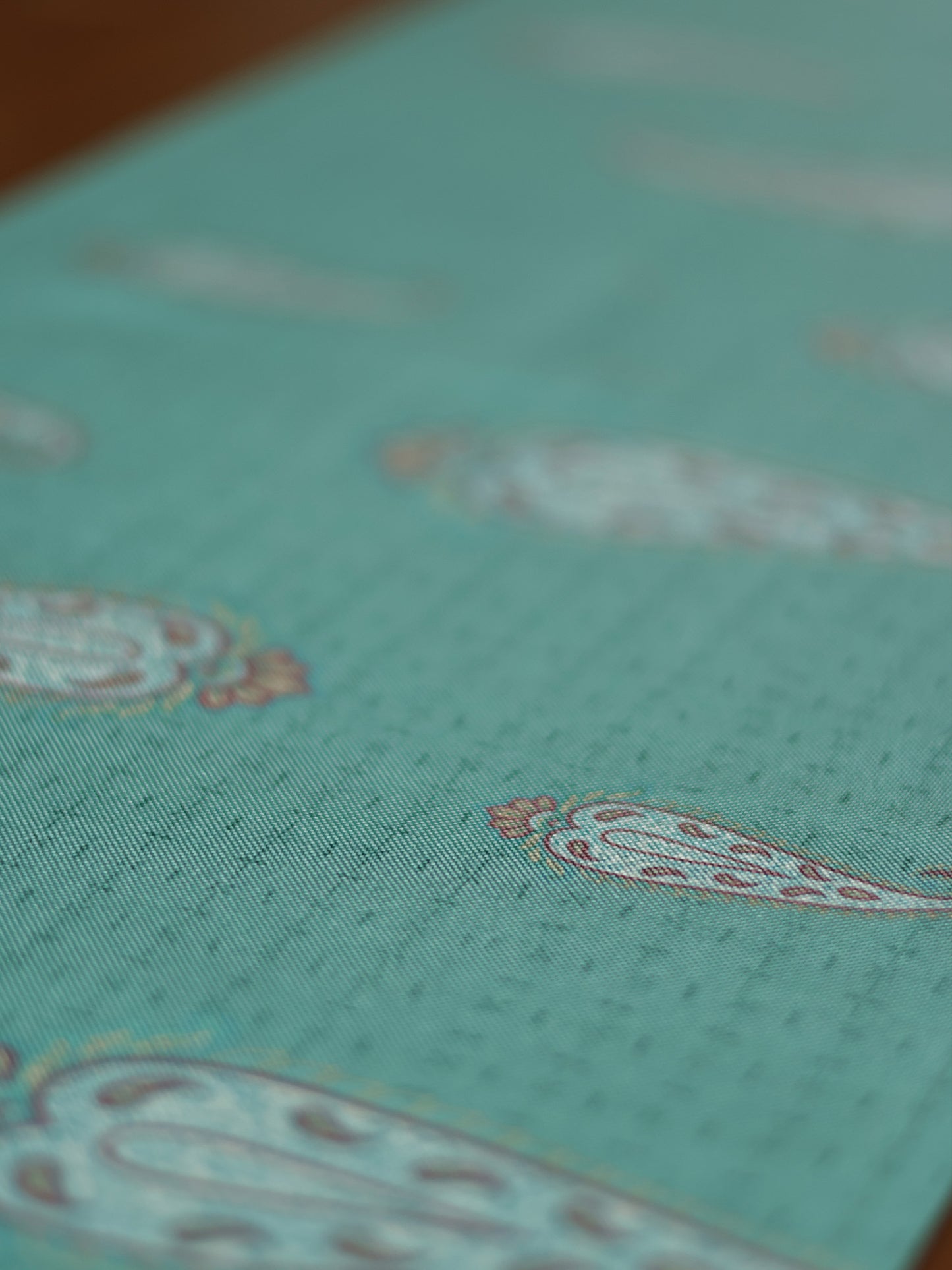 Paisley Printed Green Polycotton Table Runner With Hand Tassels | 12 Inch x 84 Inch