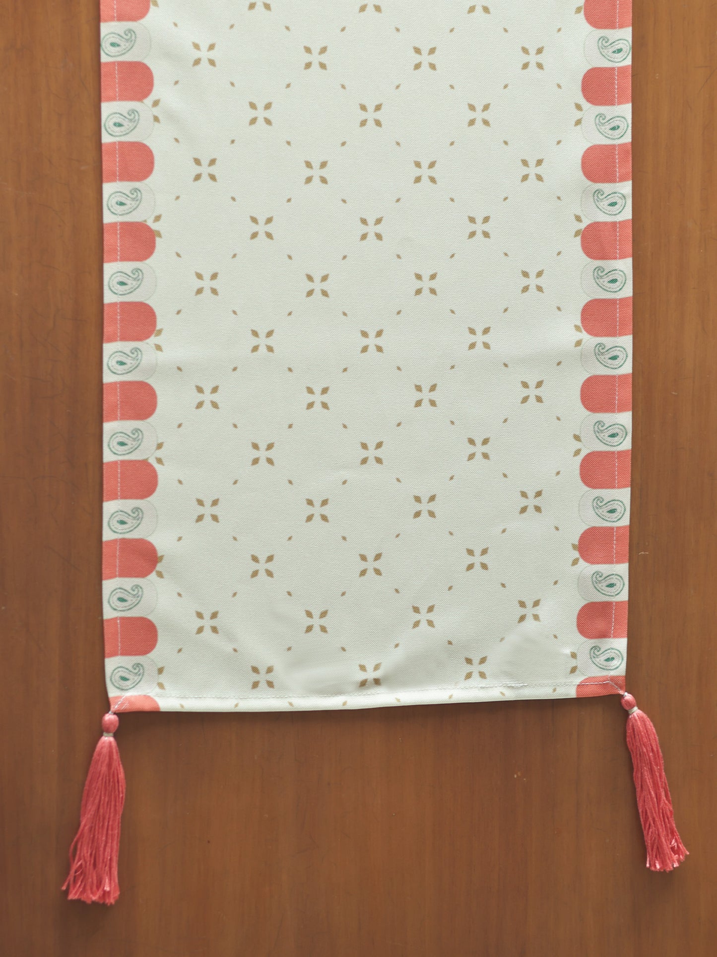 Printed Polycotton Yellow Table Runner with Hand Tassels, 12x84inch