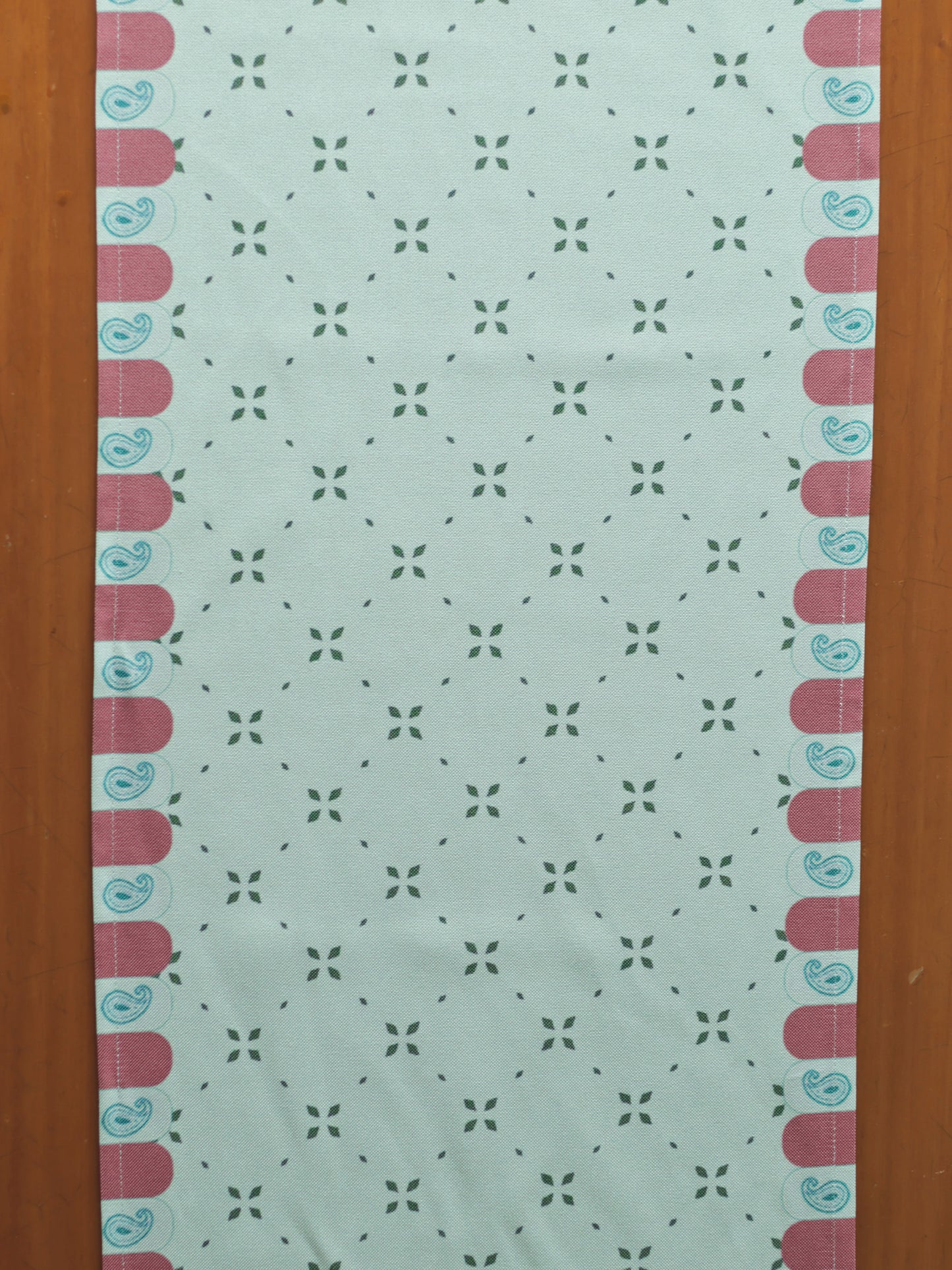 Printed Polycotton Green Table Runner with Hand Tassels, 12x84inch