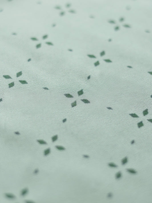 Printed Polycotton Green Table Runner with Hand Tassels, 12x84inch